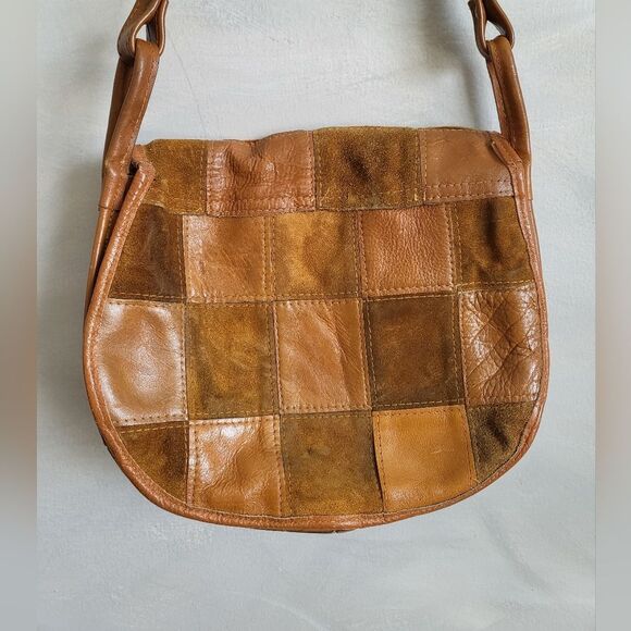 Vintage Leather Suede Patchwork Quilt Style Shoulder Bag 10 x 9 - Picture 6 of 11